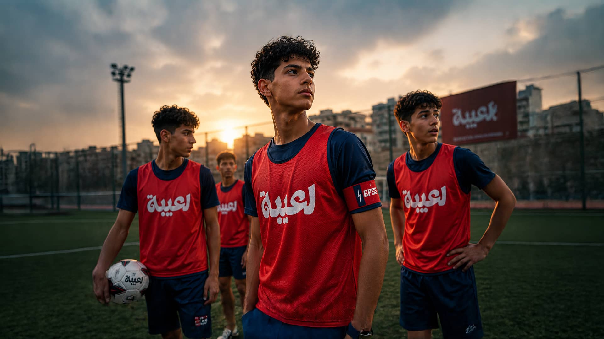 شباب بيلعبوا كورة في فناء مدرسة وقت المغرب
